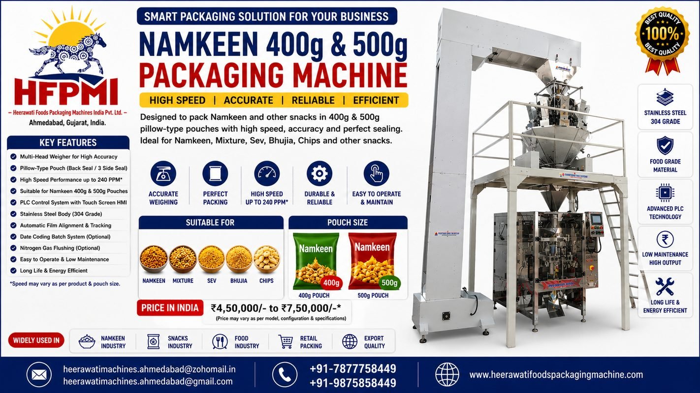 Namkeen 400g & 500g Packaging Machine in Ahmedabad Jaiur India product image from the source listing