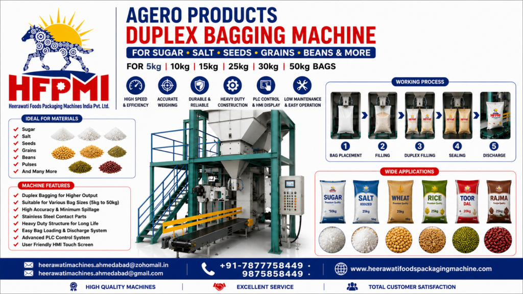 Agero Products Sugar Salt Seeds Grains Beans Duplex Bagging Machine for 5kg 10kg 15kg 25kg 30kg 40kg 50kgs