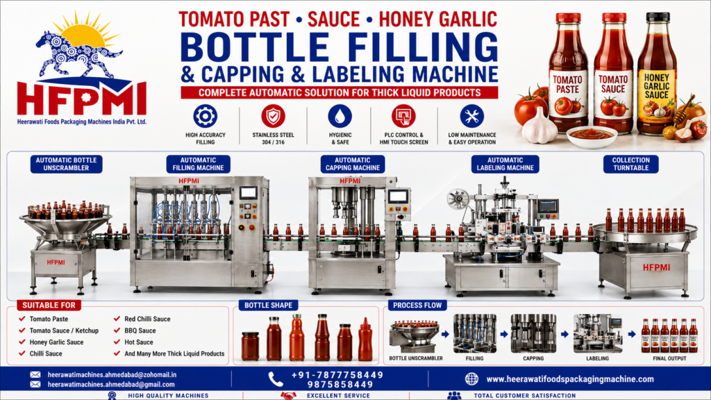 Tomato Past Sauce Honey Garlic Bottle Filling And Capping And Labeling Machine